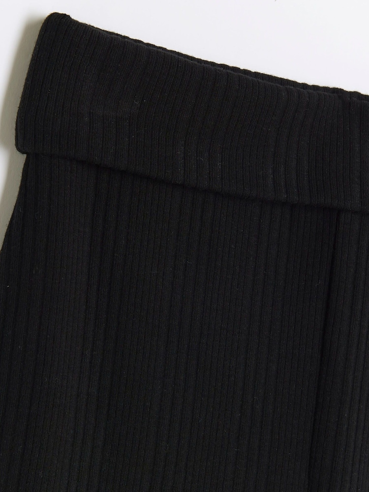 River Island Black Girls Rib 100% Cotton Fold Over Kick Flare Leggings - Image 3 of 3