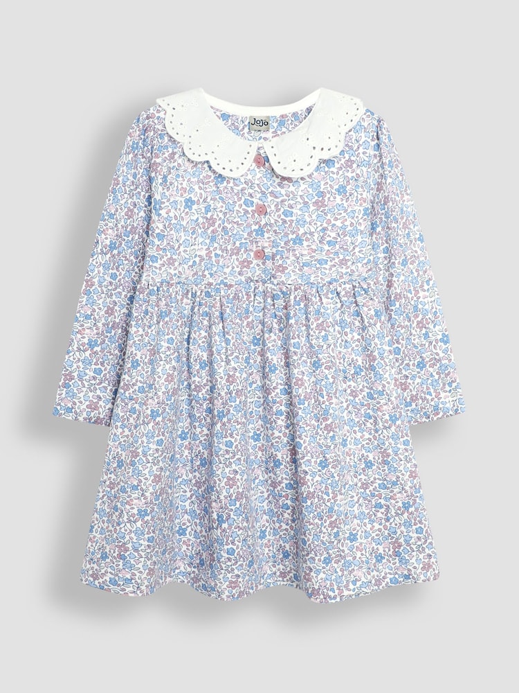 JoJo Maman Bébé Pink Bloom Ditsy Floral Floral Broderie Collar Dress - Image 1 of 3