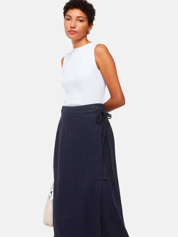 Whistles Blue Linen Wrap Midi Skirt - Image 1 of 5