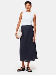 Whistles Blue Linen Wrap Midi Skirt - Image 3 of 5