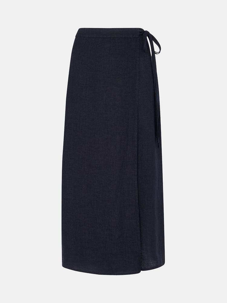 Whistles Blue Linen Wrap Midi Skirt - Image 5 of 5