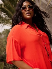 Yours Curve Red Crinkle Shirt - Image 1 of 6