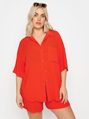 Yours Curve Red Crinkle Shirt - Image 2 of 6