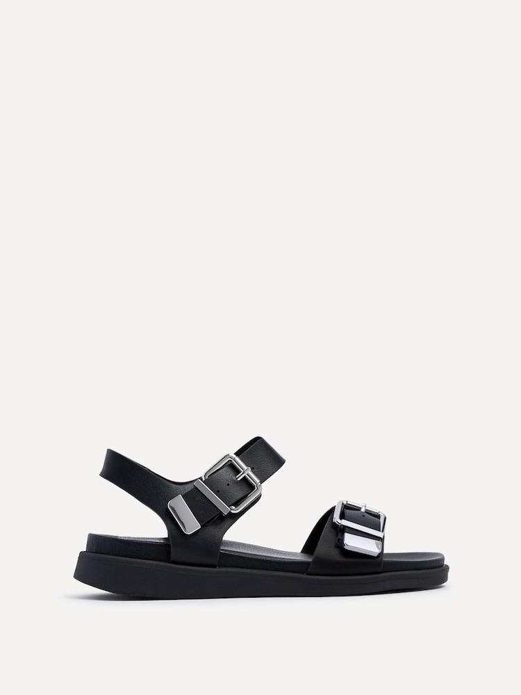 Linzi Black Jet Black Sandals With Large Buckle Detail - Image 2 of 5