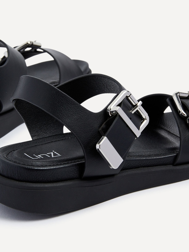 Linzi Black Jet Black Sandals With Large Buckle Detail - Image 5 of 5