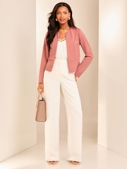 Lipsy Pink Cropped Collarless Blazer Jacket - Image 2 of 4