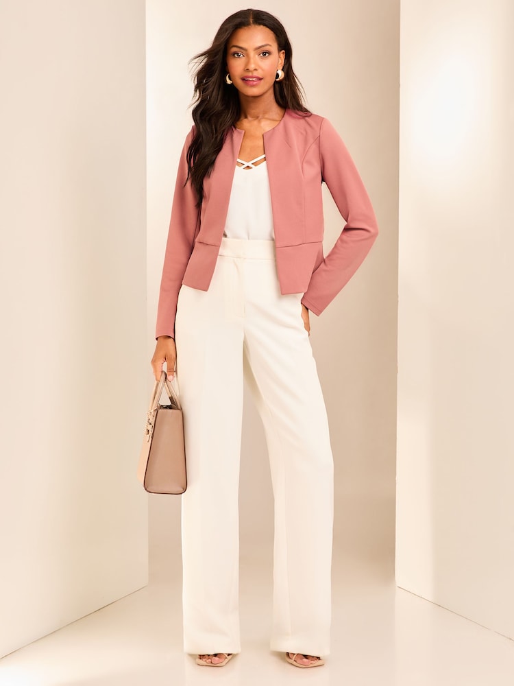 Lipsy Pink Cropped Collarless Blazer Jacket - Image 2 of 4