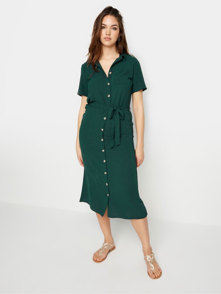 Long Tall Sally Dark Green Button Through Midi Dress - Image 1 of 5 Long Tall Sally Dark Green Button Through Midi Dress - Image 1 of 5