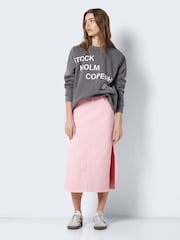NOISY MAY Pink Midi Denim Skirt With Side Split - Image 1 of 7