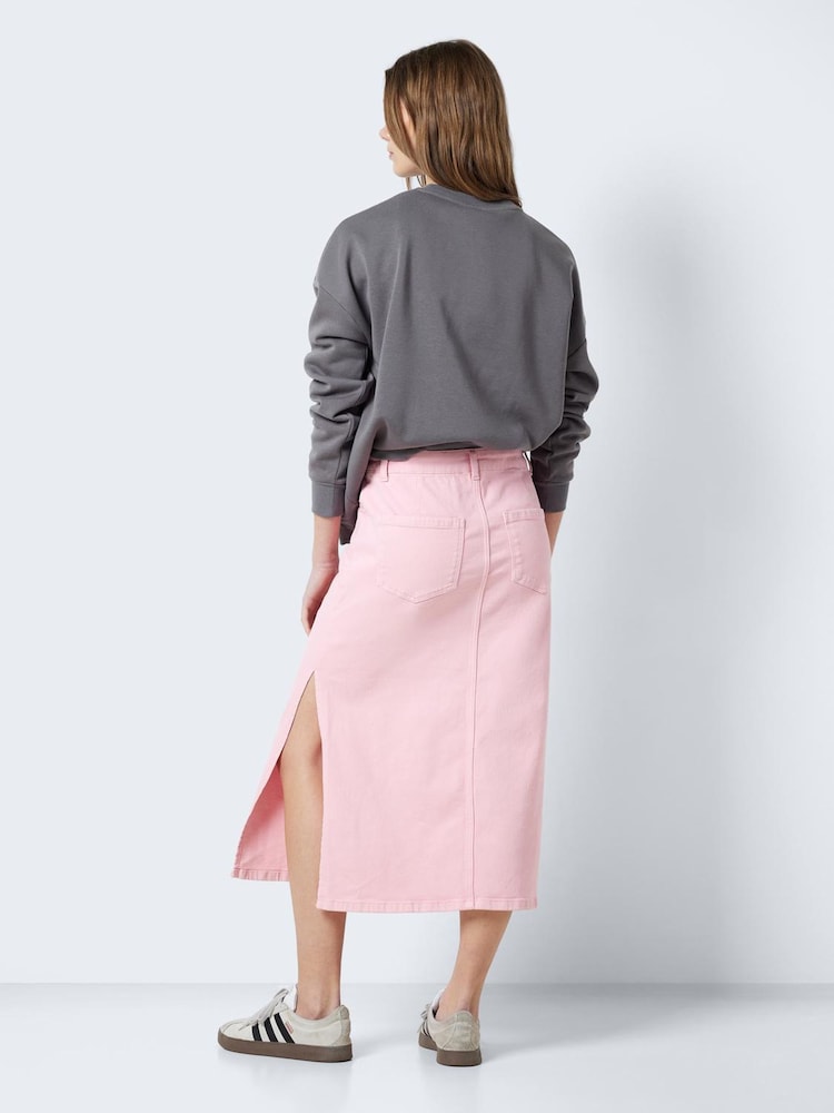 NOISY MAY Pink Midi Denim Skirt With Side Split - Image 2 of 7