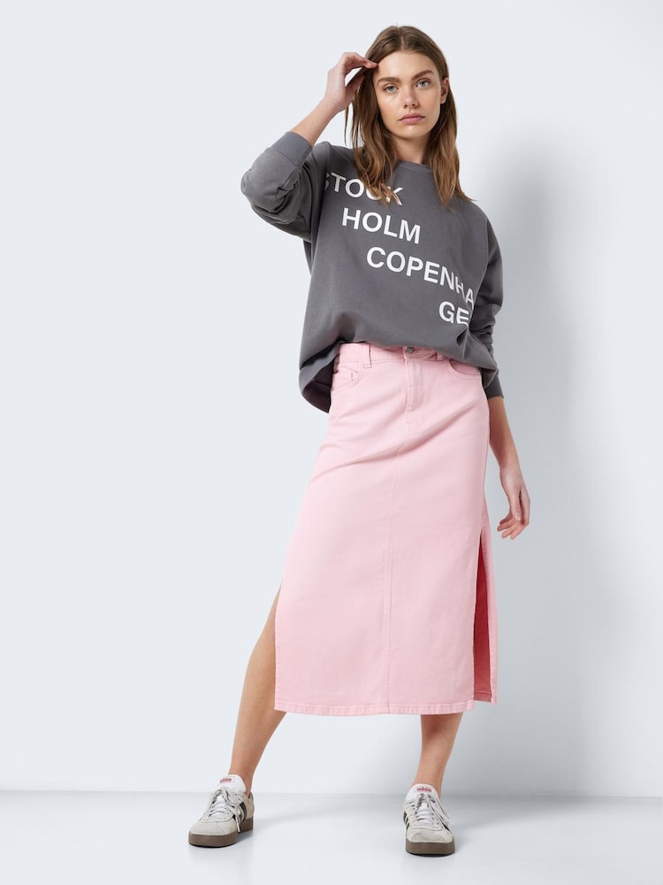 Buy NOISY MAY Pink Midi Denim Skirt With Side Split from the Next