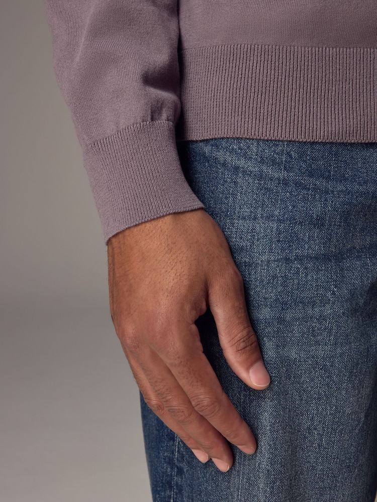 Purple Regular Fit Knitted Long Sleeve Polo Shirt - Image 5 of 8