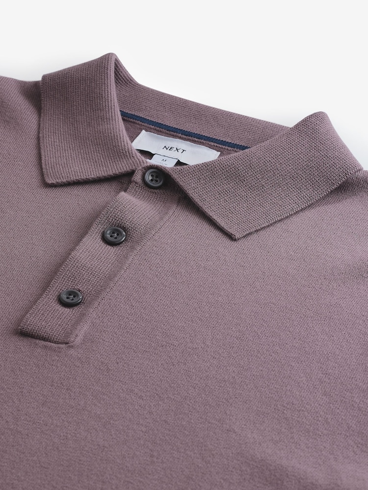 Purple Regular Fit Knitted Long Sleeve Polo Shirt - Image 7 of 8