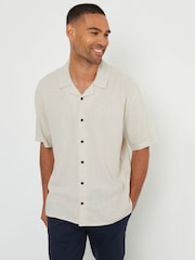 Threadbare Stone Linen Blend Revere Collar Short Sleeve Shirt - Image 1 of 4