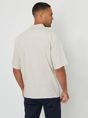Threadbare Stone Linen Blend Revere Collar Short Sleeve Shirt - Image 2 of 4