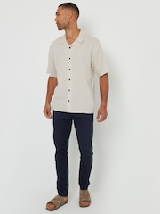 Threadbare Stone Linen Blend Revere Collar Short Sleeve Shirt - Image 3 of 4