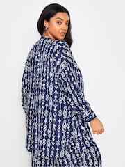 Yours Curve Blue Navy  Ikat Print Crinkle Beach Shirt - Image 3 of 5