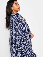 Yours Curve Blue Navy  Ikat Print Crinkle Beach Shirt - Image 4 of 5
