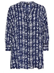 Yours Curve Blue Navy  Ikat Print Crinkle Beach Shirt - Image 5 of 5