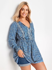 Yours Curve Blue Tiered Blouse - Image 1 of 5