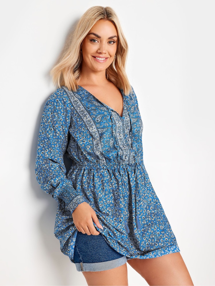 Yours Curve Blue Tiered Blouse - Image 1 of 5