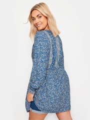 Yours Curve Blue Tiered Blouse - Image 3 of 5