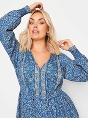 Yours Curve Blue Tiered Blouse - Image 4 of 5