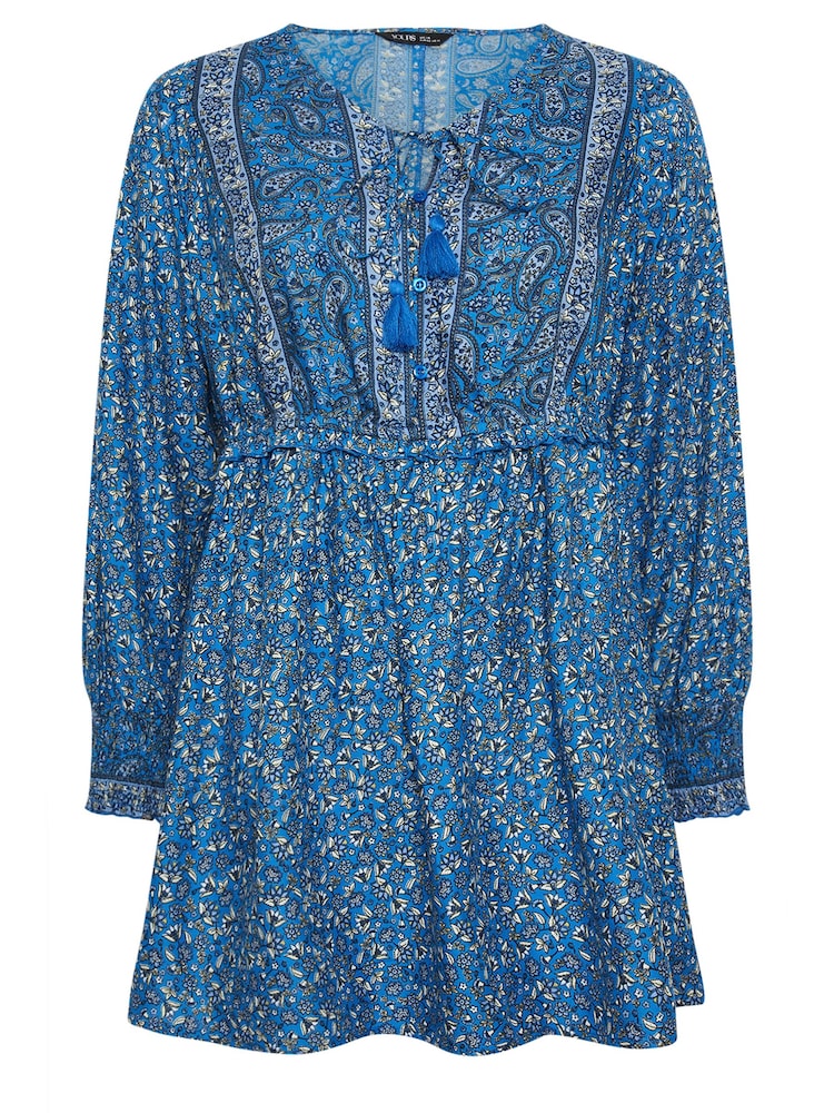 Yours Curve Blue Tiered Blouse - Image 5 of 5