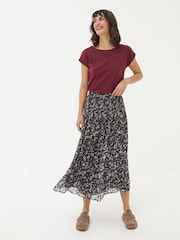 FatFace Paignton Dark Brown Pleated Midi Skirt - Image 1 of 6