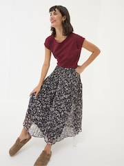 FatFace Paignton Dark Brown Pleated Midi Skirt - Image 5 of 6