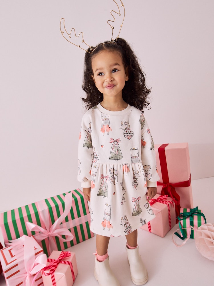 Cream Christmas Sweat Dress (3mths-7yrs) - Image 1 of 8