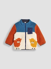 JoJo Maman Bébé Ecru Highland Cow Appliqué Teddy Fleece - Image 1 of 3