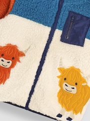 JoJo Maman Bébé Ecru Highland Cow Appliqué Teddy Fleece - Image 3 of 3