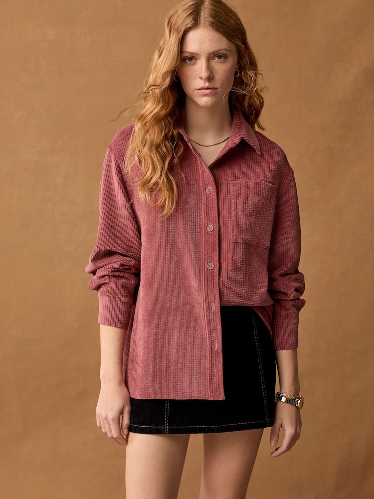 Rose Pink Long Sleeve Corduroy Shacket - Image 1 of 6