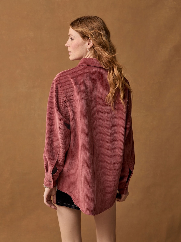 Rose Pink Long Sleeve Corduroy Shacket - Image 3 of 6