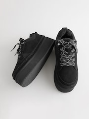 Black Forever Comfort® Chunky Leather Cosy Faux Fur Lined Suede Lace-Up Trainers - Image 3 of 6