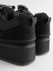 Black Forever Comfort® Chunky Leather Cosy Faux Fur Lined Suede Lace-Up Trainers - Image 5 of 6