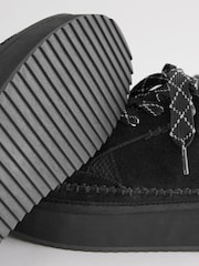 Black Forever Comfort® Chunky Leather Cosy Faux Fur Lined Suede Lace-Up Trainers - Image 6 of 6