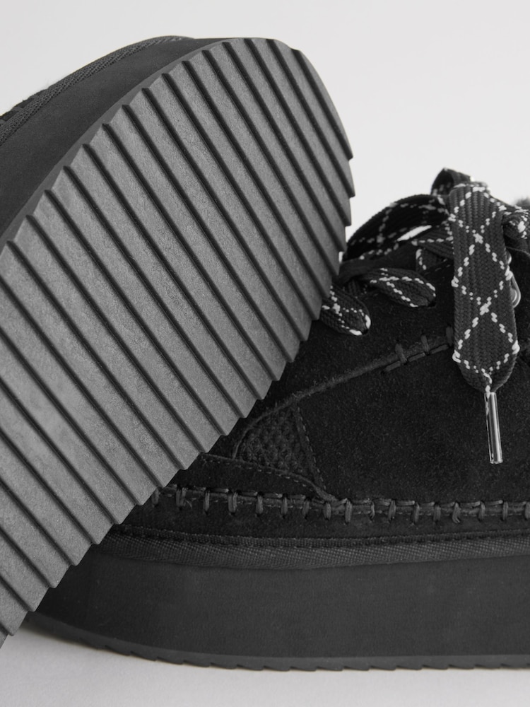 Black Forever Comfort® Chunky Leather Cosy Faux Fur Lined Suede Lace-Up Trainers - Image 6 of 6