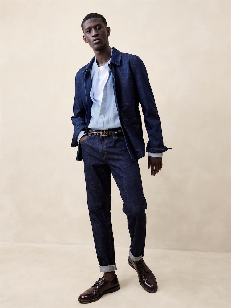 Banana Republic Blue Castello Linen Banded-Collar Shirt - Image 1 of 1