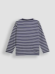 JoJo Maman Bébé Navy Ecru Stripe Diplodocus Appliqué Pocket Top - Image 2 of 3