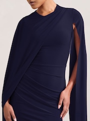 Club L London Navy Blue Marysol Asymmetric Cape Midi Dress - Image 4 of 5