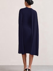 Club L London Navy Blue Marysol Asymmetric Cape Midi Dress - Image 5 of 5