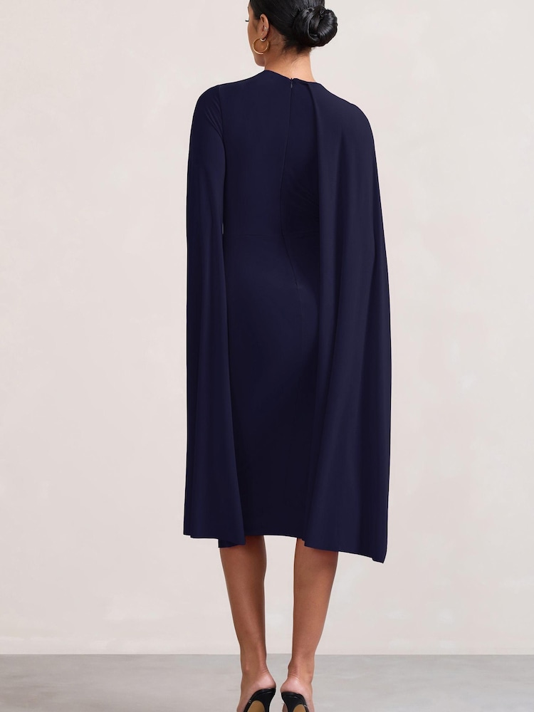 Club L London Navy Blue Marysol Asymmetric Cape Midi Dress - Image 5 of 5 Club L London Navy Blue Marysol Asymmetric Cape Midi Dress - Image 5 of 5