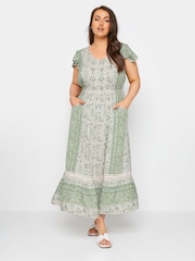Yours Curve Green Boho Maxi Border Dress - Image 1 of 6