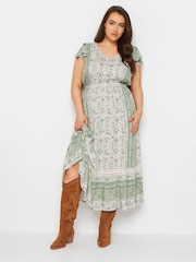 Yours Curve Green Boho Maxi Border Dress - Image 2 of 6