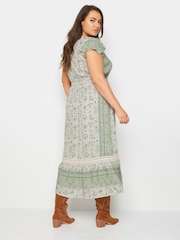 Yours Curve Green Boho Maxi Border Dress - Image 5 of 6