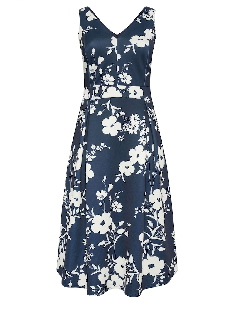 Yours Curve Blue London V-Neck Pleated Dress - Image 5 of 5