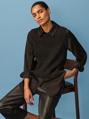 Black Sleeveless Satin Shirt Layer Knitted Vest Jumper - Image 1 of 8