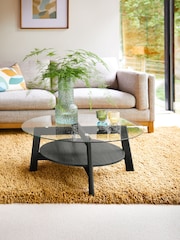 Black Marlow Glass Oak Effect Round Coffee Table - Image 1 of 8